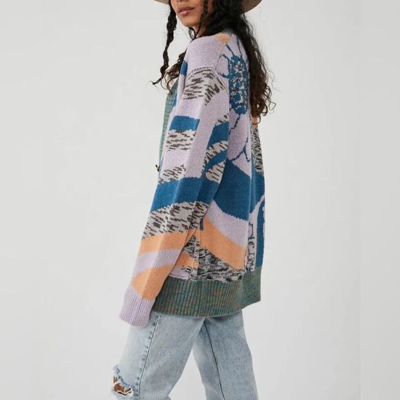 Free People Sweaters - NWT Free People August Cardi Cardigan in Lavender Orchid Teal Combo. Size Small